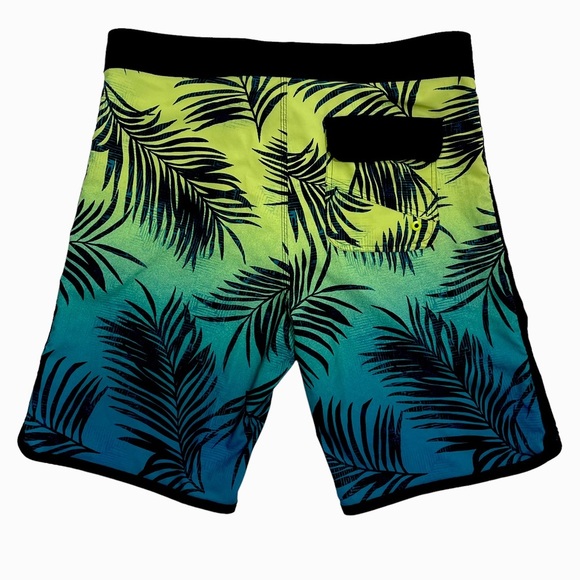 Burnside Men's Board Shorts Surf Swim Cyan Blue Casual Tropical Print Size 33 - Picture 2 of 13